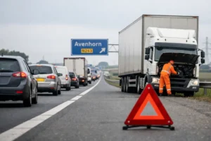 Vertraging op A7 door defecte vrachtwagen nabij afrit Avenhorn