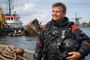 Wrakduiker Johan Graas beëindigt zijn bergingswerk en wordt geridderd