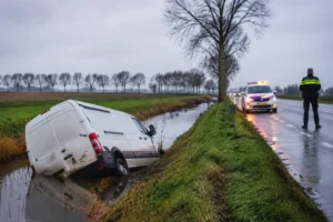 Bestelbus raakt van de weg en belandt in sloot, bestuurder aangehouden voor rijden onder invloed